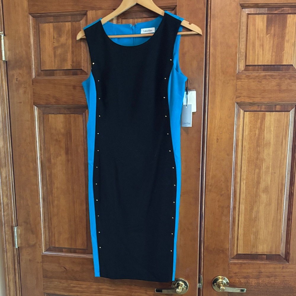 Calvin Klein Black and Blue Midi Dress with Studs